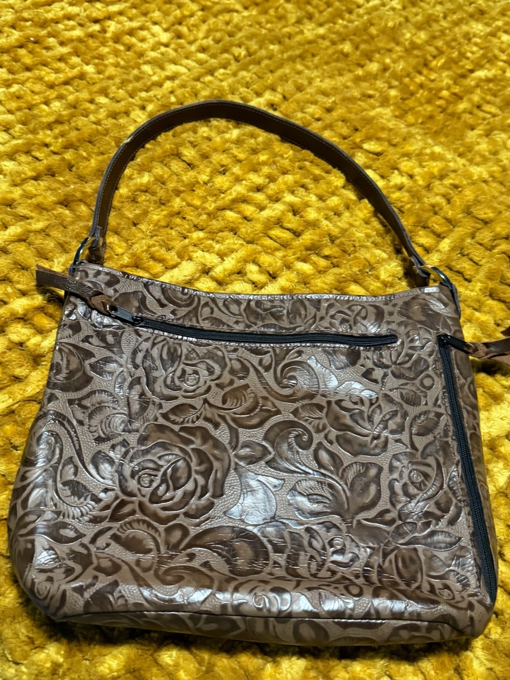 Moonstruck Genuine Leather Concealed Carry Embossed Floral Shoulder Bag